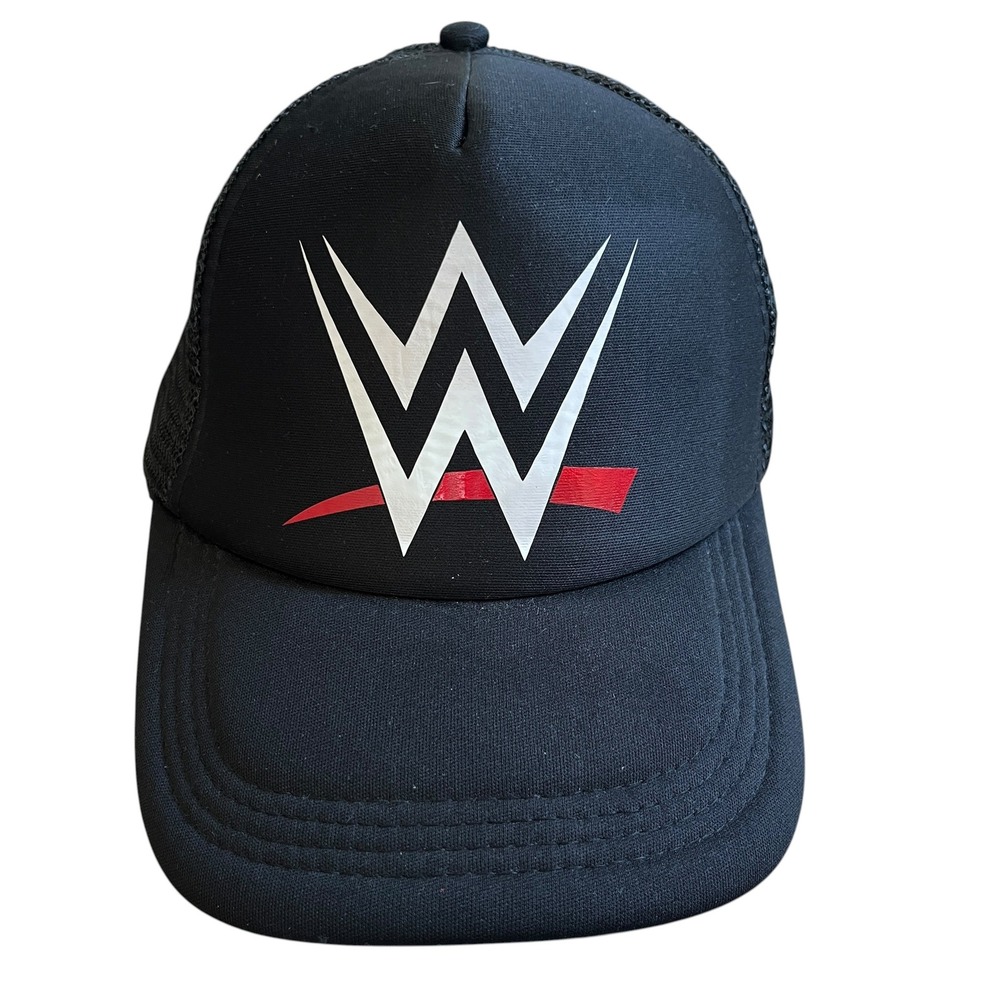WWE World Wrestling Entertainment Logo Black Trucker Hat Snapback Mesh Cap